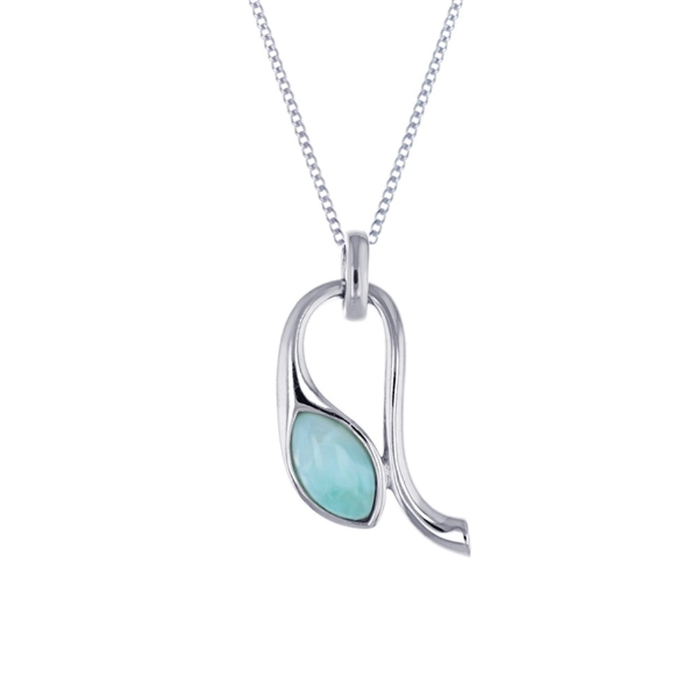 925 Sterling Silver Marquise Shape Larimar Leaf Pendant 3.3 gm